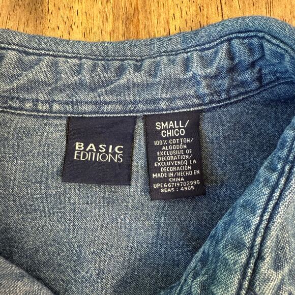 Halloween VTG Denim Shirt Jack-O-Lanterns Black Cat Embroidered Unisex Small - Picture 3 of 10